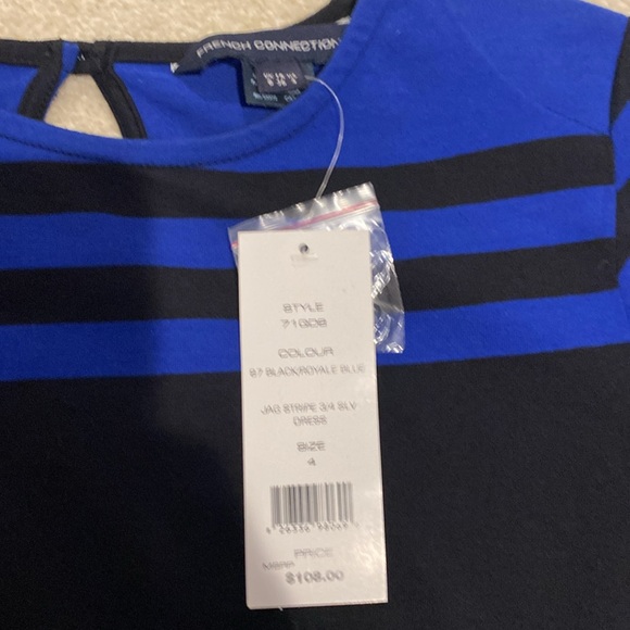 NWT French Connection blue and black stripe 3/4 sleeve dress - Picture 2 of 2